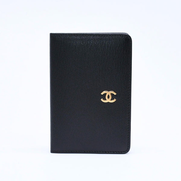 新品同様品 CHANEL シャネル Coco Mark ココマーク 手帳カバー ブックカバー 6番台 ブラック ゴールド金具 中古 4a004976