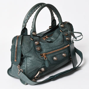BALENCIAGA バレンシアガ ジャイアント シティ グリーン 173084 ハンドバッグ 2WAY レザー 美品 中古 4a004978
