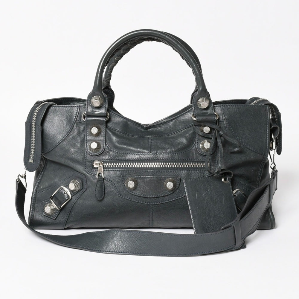 極美品 BALENCIAGA バレンシアガ ザジャイアントパートタイム エディターズバック 2WAYバッグ 173082 グリーン シルバー金具 中古 4a004979