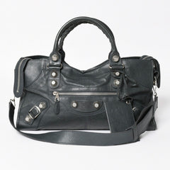 極美品 BALENCIAGA バレンシアガ ザジャイアントパートタイム エディターズバック 2WAYバッグ 173082 グリーン シルバー金具 中古 4a004979