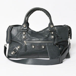 極美品 BALENCIAGA バレンシアガ ザジャイアントパートタイム エディターズバック 2WAYバッグ 173082 グリーン シルバー金具 中古 4a004979