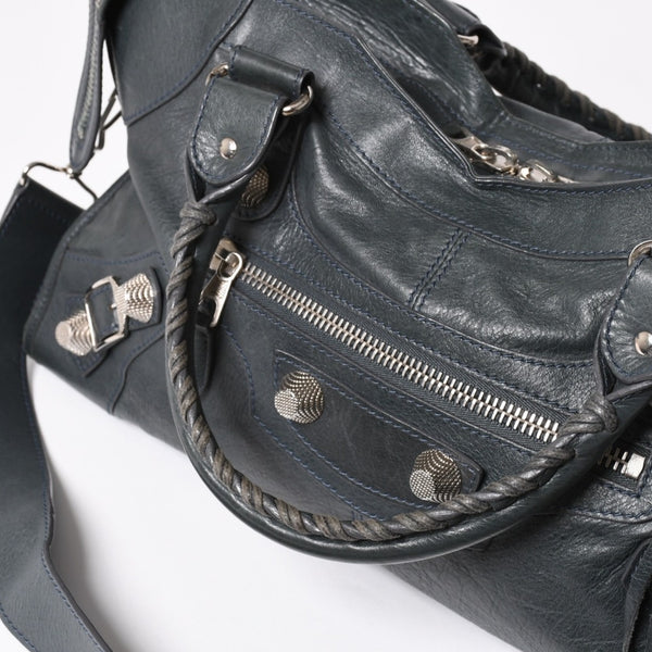 極美品 BALENCIAGA バレンシアガ ザジャイアントパートタイム エディターズバック 2WAYバッグ 173082 グリーン シルバー金具 中古 4a004979