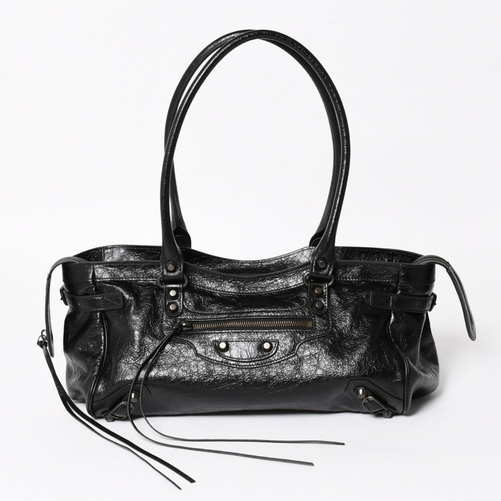 新品同様品 BALENCIAGA バレンシアガ Le Cityn East-West アリーナ ラムスキン ブラスハードウェア 8457042 ブラック シルバー金具 中古 4a004985