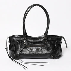 新品同様品 BALENCIAGA バレンシアガ Le Cityn East-West アリーナ ラムスキン ブラスハードウェア 8457042 ブラック シルバー金具 中古 4a004985