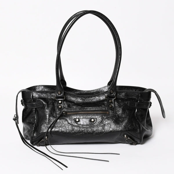 新品同様品 BALENCIAGA バレンシアガ Le Cityn East-West アリーナ ラムスキン ブラスハードウェア 8457042 ブラック シルバー金具 中古 4a004985