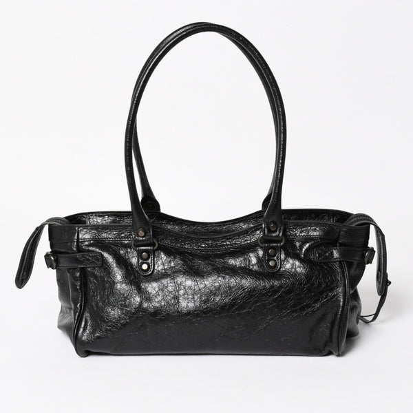 新品同様品 BALENCIAGA バレンシアガ Le Cityn East-West アリーナ ラムスキン ブラスハードウェア 8457042 ブラック シルバー金具 中古 4a004985