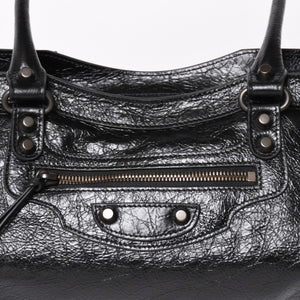 新品同様品 BALENCIAGA バレンシアガ Le Cityn East-West アリーナ ラムスキン ブラスハードウェア 8457042 ブラック シルバー金具 中古 4a004985