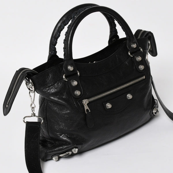 極美品 BALENCIAGA バレンシアガ ザ ジャイアント タウン 2WAY ハンドバッグ 285434 ブラック レザー ショルダー 中古 4a004970