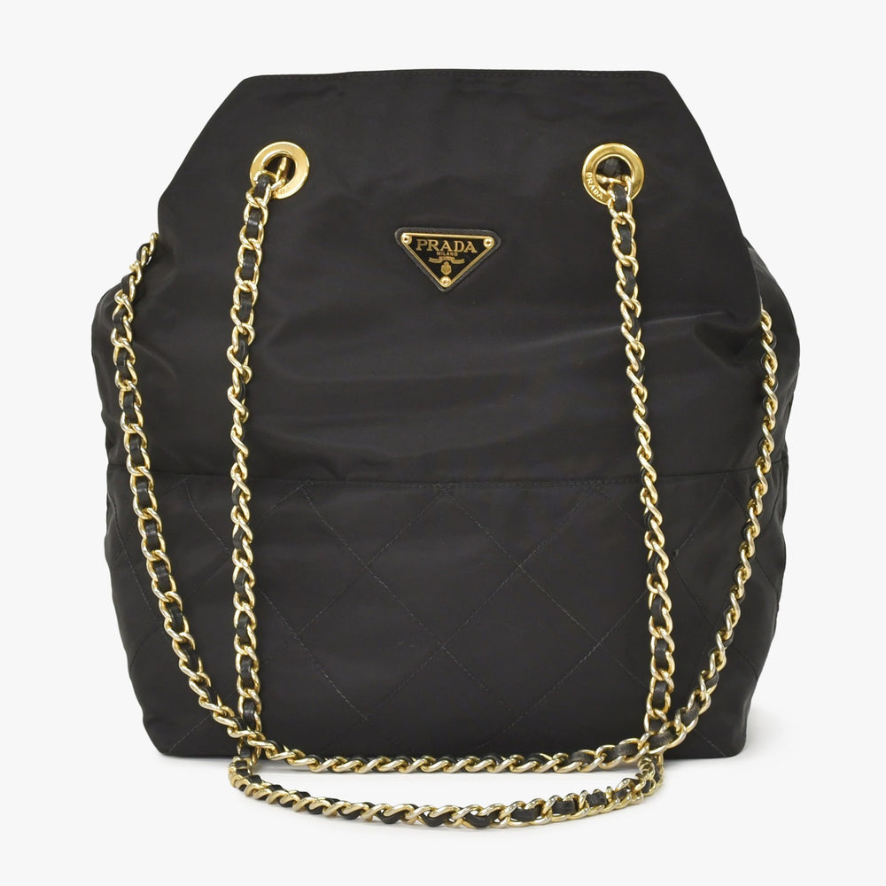 PRADA プラダ ワンショルダーバッグ トートバッグ トライアングルロゴ ナイロン ブラック ゴールド金具 美品 中古 4a004980