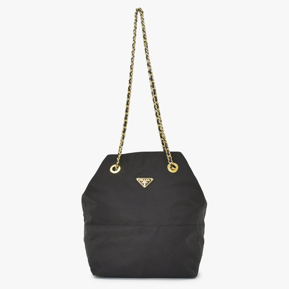 PRADA One Shoulder Bag Tote Bag Triangle Logo Nylon Black Gold Hardware Good Condition Used 4a004980