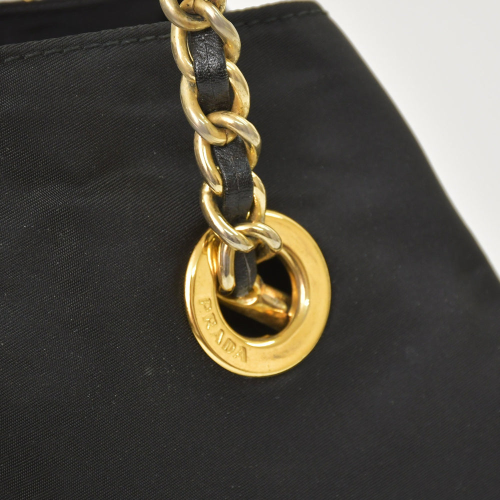 PRADA One Shoulder Bag Tote Bag Triangle Logo Nylon Black Gold Hardware Good Condition Used 4a004980