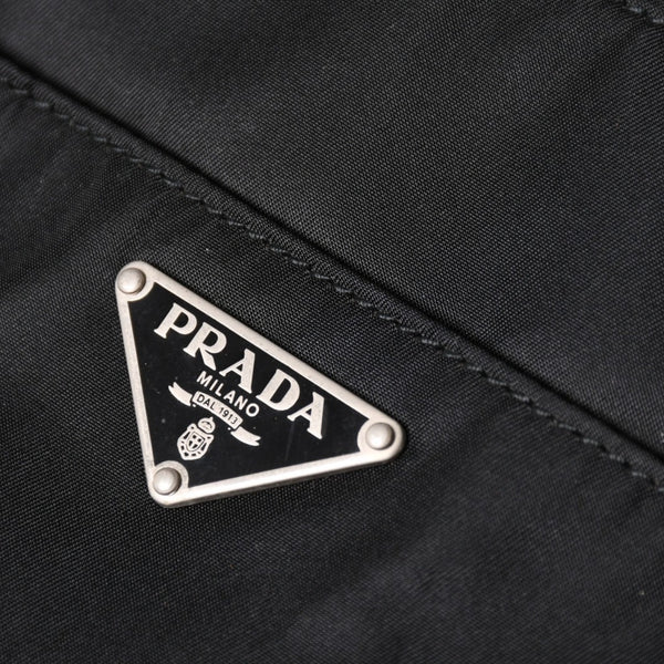 PRADA プラダ トートバッグ ハンドバッグ クロコ型押し イタリア製 ナイロン レザー ブラック シルバー金具 美品 中古 4a004981