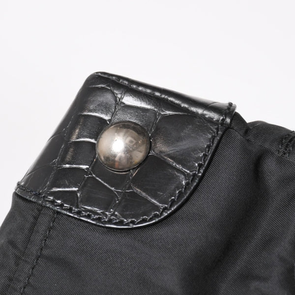 PRADA プラダ トートバッグ ハンドバッグ クロコ型押し イタリア製 ナイロン レザー ブラック シルバー金具 美品 中古 4a004981
