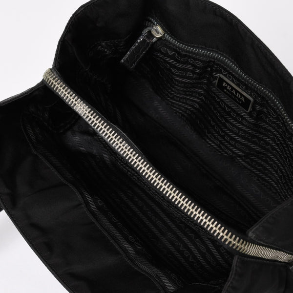 PRADA プラダ トートバッグ ハンドバッグ クロコ型押し イタリア製 ナイロン レザー ブラック シルバー金具 美品 中古 4a004981