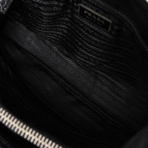 PRADA プラダ トートバッグ ハンドバッグ クロコ型押し イタリア製 ナイロン レザー ブラック シルバー金具 美品 中古 4a004981