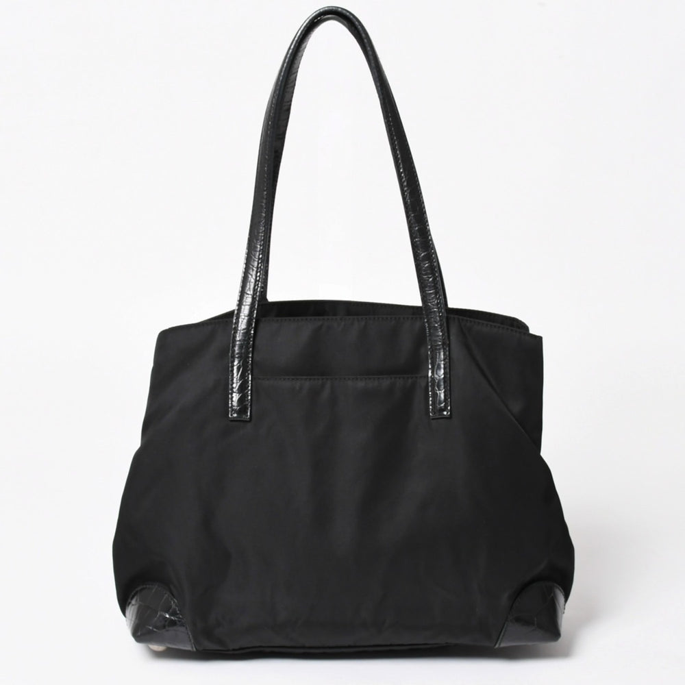 PRADA プラダ トートバッグ ハンドバッグ クロコ型押し イタリア製 ナイロン レザー ブラック シルバー金具 美品 中古 4a004981