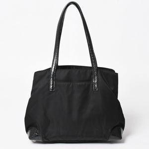 PRADA プラダ トートバッグ ハンドバッグ クロコ型押し イタリア製 ナイロン レザー ブラック シルバー金具 美品 中古 4a004981