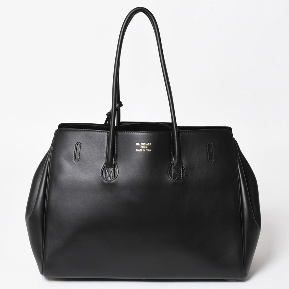 極美品 BALENCIAGA バレンシアガ Bel Air ベルエア― キャリーオールバッグ ミディアム スムースレザー ブラック ゴールド金具 中古 4a004797