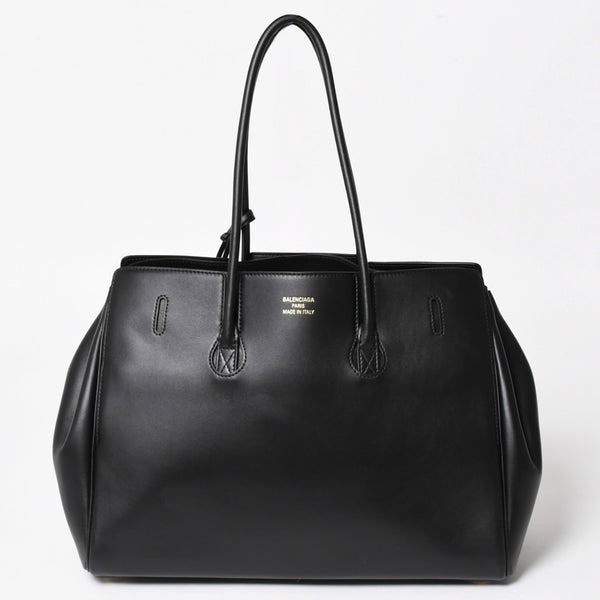 極美品 BALENCIAGA バレンシアガ Bel Air ベルエア― キャリーオールバッグ ミディアム スムースレザー ブラック ゴールド金具 中古 4a004797