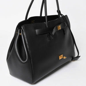 極美品 BALENCIAGA バレンシアガ Bel Air ベルエア― キャリーオールバッグ ミディアム スムースレザー ブラック ゴールド金具 中古 4a004797