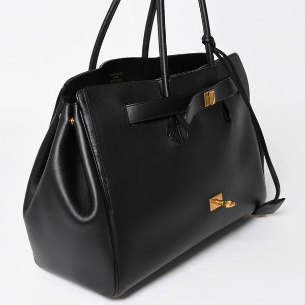 極美品 BALENCIAGA バレンシアガ Bel Air ベルエア― キャリーオールバッグ ミディアム スムースレザー ブラック ゴールド金具 中古 4a004797