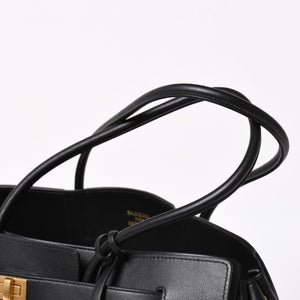 極美品 BALENCIAGA バレンシアガ Bel Air ベルエア― キャリーオールバッグ ミディアム スムースレザー ブラック ゴールド金具 中古 4a004797