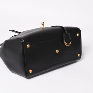 極美品 BALENCIAGA バレンシアガ Bel Air ベルエア― キャリーオールバッグ ミディアム スムースレザー ブラック ゴールド金具 中古 4a004797