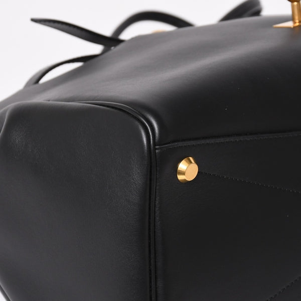 極美品 BALENCIAGA バレンシアガ Bel Air ベルエア― キャリーオールバッグ ミディアム スムースレザー ブラック ゴールド金具 中古 4a004797