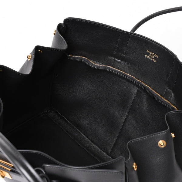 極美品 BALENCIAGA バレンシアガ Bel Air ベルエア― キャリーオールバッグ ミディアム スムースレザー ブラック ゴールド金具 中古 4a004797