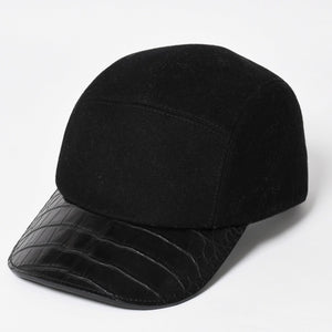 HERMES エルメス キャップ Black ブラック Cashmere カシミヤ レザー サイズ59 シルバー金具 美品 中古 4a004817