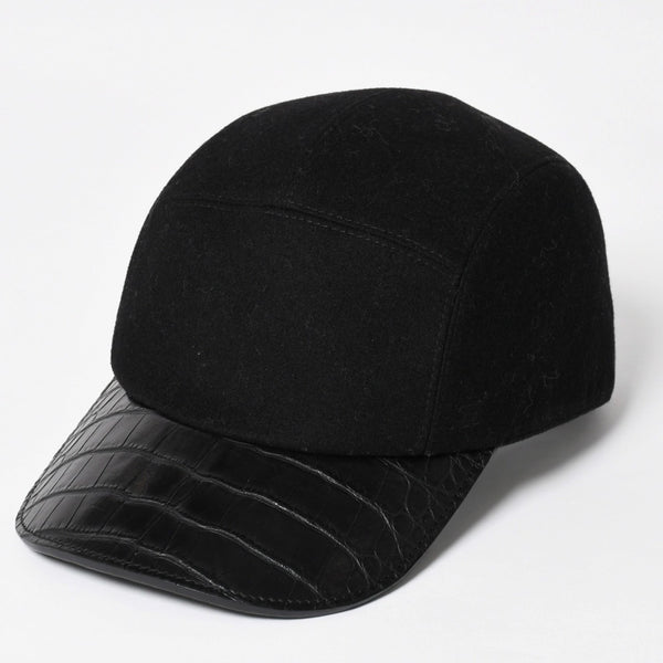HERMES エルメス キャップ Black ブラック Cashmere カシミヤ レザー サイズ59 シルバー金具 美品 中古 4a004817