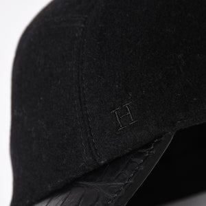 HERMES エルメス キャップ Black ブラック Cashmere カシミヤ レザー サイズ59 シルバー金具 美品 中古 4a004817