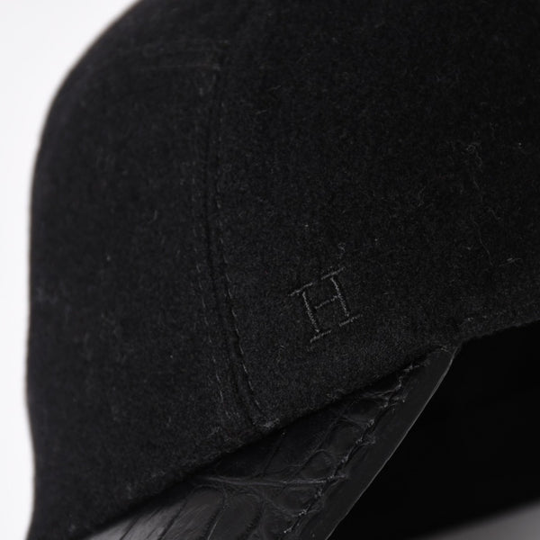 HERMES エルメス キャップ Black ブラック Cashmere カシミヤ レザー サイズ59 シルバー金具 美品 中古 4a004817