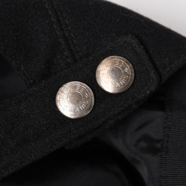 HERMES エルメス キャップ Black ブラック Cashmere カシミヤ レザー サイズ59 シルバー金具 美品 中古 4a004817