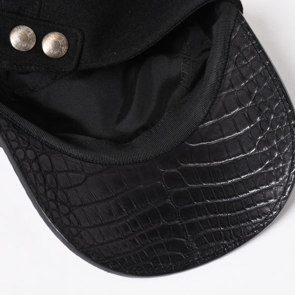 HERMES エルメス キャップ Black ブラック Cashmere カシミヤ レザー サイズ59 シルバー金具 美品 中古 4a004817