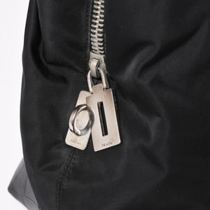 PRADA プラダ トートバッグ ハンドバッグ クロコ型押し イタリア製 ナイロン レザー ブラック シルバー金具 美品 中古 4a004981