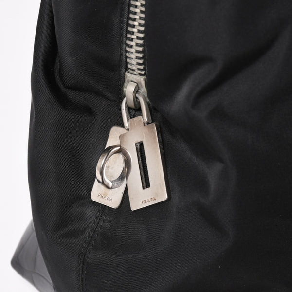PRADA プラダ トートバッグ ハンドバッグ クロコ型押し イタリア製 ナイロン レザー ブラック シルバー金具 美品 中古 4a004981