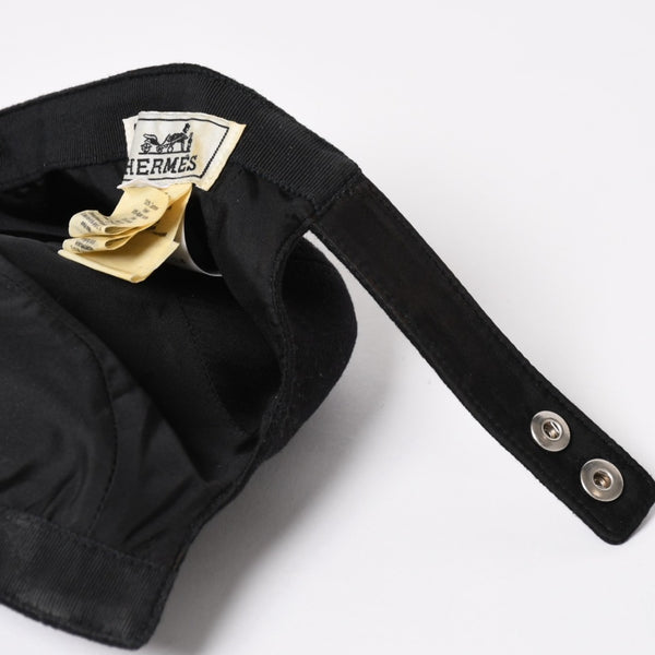 HERMES エルメス キャップ Black ブラック Cashmere カシミヤ レザー サイズ59 シルバー金具 美品 中古 4a004817