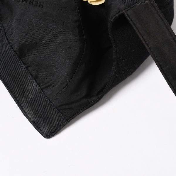 HERMES エルメス キャップ Black ブラック Cashmere カシミヤ レザー サイズ59 シルバー金具 美品 中古 4a004817
