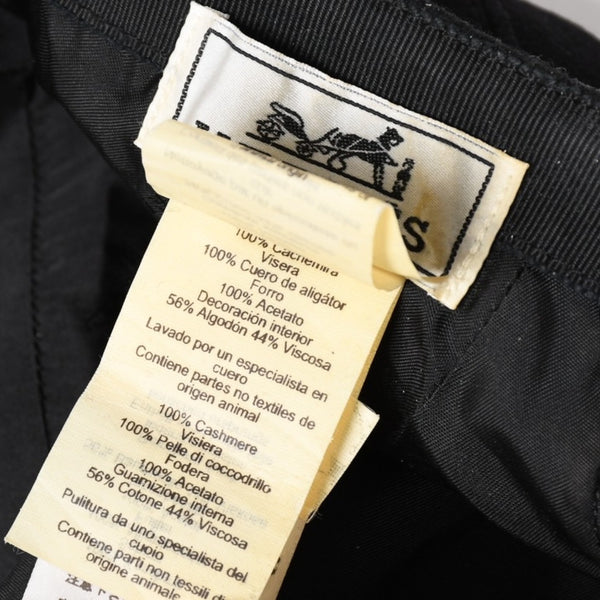 HERMES エルメス キャップ Black ブラック Cashmere カシミヤ レザー サイズ59 シルバー金具 美品 中古 4a004817