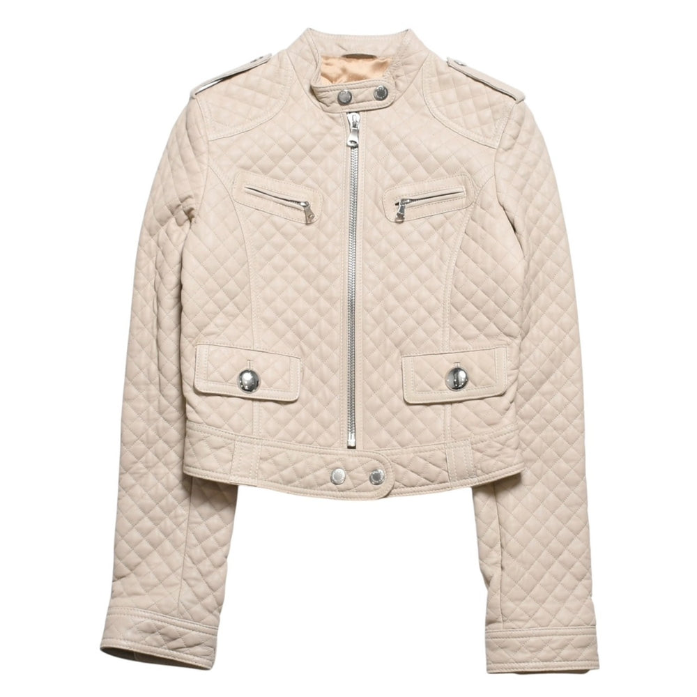 DOLCE&GABBANA ドルチェアンドガッバーナ キルティング ラムレザー ライダースジャケット SB0067 ラムスキン エポレット ベージュ 美品 中古 4a004808