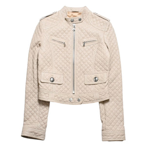 DOLCE&GABBANA ドルチェアンドガッバーナ キルティング ラムレザー ライダースジャケット SB0067 ラムスキン エポレット ベージュ 美品 中古 4a004808