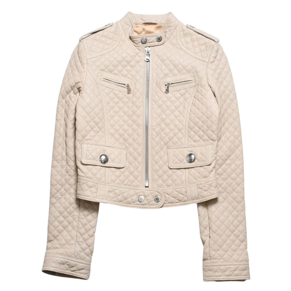DOLCE&GABBANA ドルチェアンドガッバーナ キルティング ラムレザー ライダースジャケット SB0067 ラムスキン エポレット ベージュ 美品 中古 4a004808