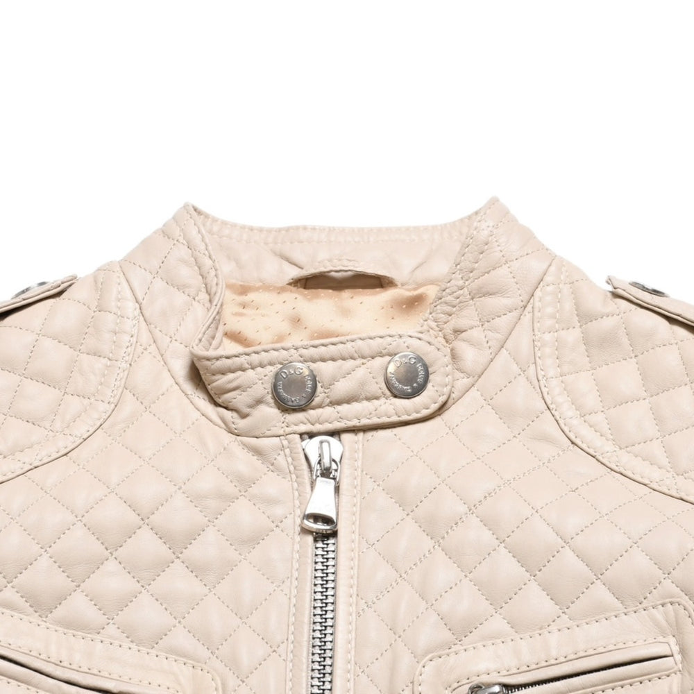DOLCE&GABBANA Dolce &amp; Gabbana Quilted Lamb Leather Rider's Jacket SB0067 Lambskin Epaulets Beige Excellent Condition Used 4a004808