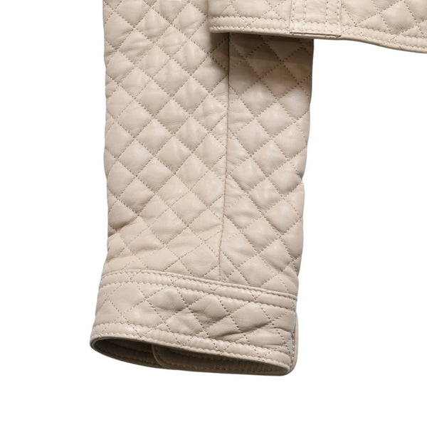 DOLCE&GABBANA ドルチェアンドガッバーナ キルティング ラムレザー ライダースジャケット SB0067 ラムスキン エポレット ベージュ 美品 中古 4a004808
