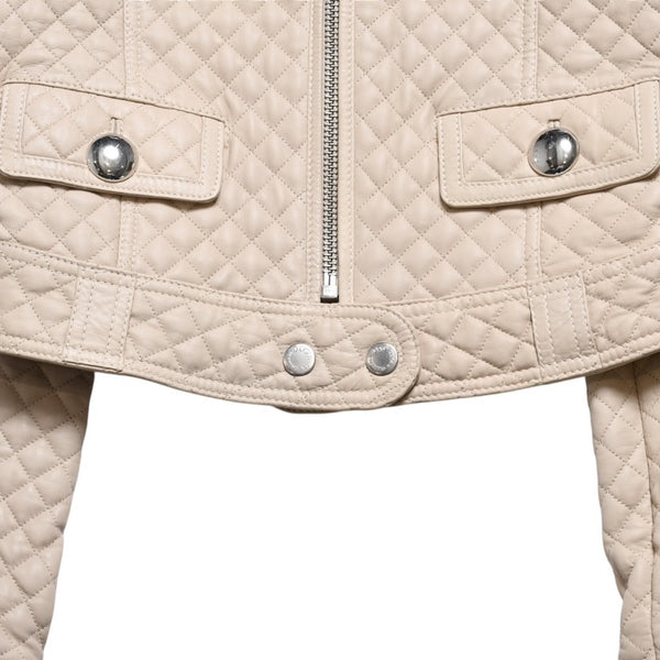 DOLCE&GABBANA ドルチェアンドガッバーナ キルティング ラムレザー ライダースジャケット SB0067 ラムスキン エポレット ベージュ 美品 中古 4a004808