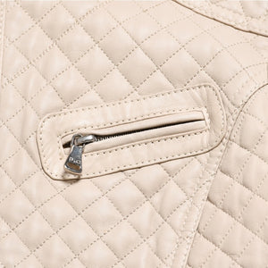 DOLCE&GABBANA ドルチェアンドガッバーナ キルティング ラムレザー ライダースジャケット SB0067 ラムスキン エポレット ベージュ 美品 中古 4a004808