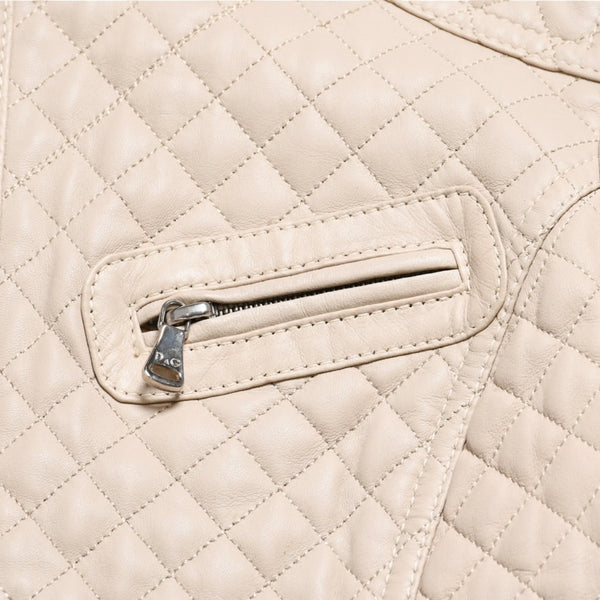 DOLCE&GABBANA ドルチェアンドガッバーナ キルティング ラムレザー ライダースジャケット SB0067 ラムスキン エポレット ベージュ 美品 中古 4a004808