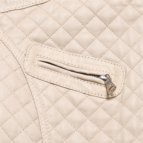 DOLCE&GABBANA ドルチェアンドガッバーナ キルティング ラムレザー ライダースジャケット SB0067 ラムスキン エポレット ベージュ 美品 中古 4a004808