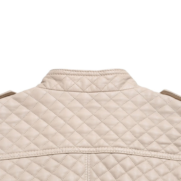 DOLCE&GABBANA ドルチェアンドガッバーナ キルティング ラムレザー ライダースジャケット SB0067 ラムスキン エポレット ベージュ 美品 中古 4a004808